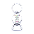 Macro detail of silver metal beer bottle opener keychain with teacher quote engraving - Teacher Inspiring Phrase (XSWX5874-28)