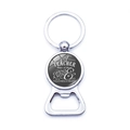 Detail of metal bottle opener keychain with teacher appreciation quote and glass dome - Black Background Teacher (XSWX5874-27)