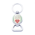 Detailed close-up of silver metal beer bottle opener keychain with teacher quote engraving - Mint Green Quote (XSWX5874-21)