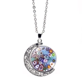 Italian style Millefiori moon pendant necklace with silver hollowed floral patterns - Dense Millefiori Style (XSWX5846-5)
