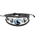 Verstellbares mehrlagiges Lederarmband mit Wolf-Glasanhänger und Perlen für Herren - Wolf Schatten Mit Metallperlen (PSXL3000-15)