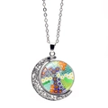 Bohemian silver necklace with colorful Millefiori glass pendant in a crescent moon shape - Purple Green Orange Style (XSWX5846-9)