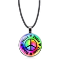 Collar con signo de la paz tie-dye y cordón de cuero negro con colgante de vidrio - Estilo Plateado 2 (XSWX5776-银色-2)
