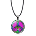 Collar retro símbolo de paz con logo rosa y fondo floral en cordón negro - Estilo Plateado 3 (XSWX5776-银色-3)