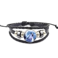 Geflochtenes Lederarmband für Herren mit Glas-Cabochon und einsamem Wolf unter dem Vollmond - Einsamer Wolf Heult Runder Stein (PSXL3000-16)