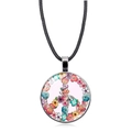 Bohemian peace sign pendant necklace with colorful floral art on black leather cord - Silver Style 5 (XSWX5776-Silver-5)