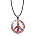 Peace sign time gem pendant necklace with colorful floral pattern and black cord - Silver Style 6 (XSWX5776-Silver-6)