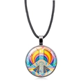 Rainbow peace sign pendant necklace with silver frame on a black woven cord - Silver Style 8 (XSWX5776-Silver-8)