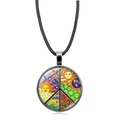 Peace sign pendant necklace with colorful hippie nature art on a black leather cord - Silver Style 9 (XSWX5776-Silver-9)