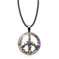 Peace sign pendant necklace with colorful butterfly pattern on black cord strap - Silver Style 10 (XSWX5776-Silver-10)