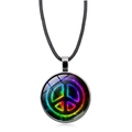 Rainbow glow peace sign glass pendant necklace with a black braided cord strap - Silver Style 11 (XSWX5776-Silver-11)