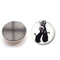 Front and back detail of 30mm glass fridge magnet featuring cute black cat illustrations - Two Cats Decorative Style (BXT2515-16)