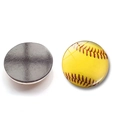 Dettaglio del magnete da frigo in vetro cristallo softball 25mm con fronte e retro - Motivo Softball Giallo (BXT2521-2)