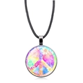 Bohemian peace sign pendant necklace featuring colorful tie-dye patterns on black cord - Silver Style 12 (XSWX5776-Silver-12)