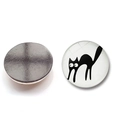 Front and back detail of 30mm cartoon black cat glass fridge magnet with magnetic backing - Big Eyed Cute Black Cat Style (BXT2515-12)