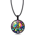 Peace sign glass pendant necklace with colorful floral pattern and black cord chain - Black Style 1 (XSWX5776-Black-1)