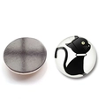Macro view of front and back circular black cat fridge magnet with 30mm glass dome - Minimalist Yellow Eyed Black Cat Style (BXT2515-2)