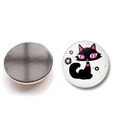 Detail of round magnetic fridge sticker with cute black cat illustration and magnetic back - Heart Collar Black Cat Style (BXT2515-3)