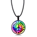 Rainbow peace sign pendant necklace with black cord and colorful glass dome art - Black Style 2 (XSWX5776-Black-2)