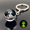 Luminous Virgin Mary glass ball keychain with silver metal ring glowing in the dark - Saint Image 3 (XSWX5840-3)