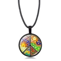 Artistic peace sign glass pendant necklace with black cord and nature themed artwork - Black Style 9 (XSWX5776-Black-9)