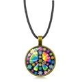 Vintage bronze peace sign necklace with colorful floral glass pendant and black cord - Antique Bronze Style 1 (XSWX5776-Antique Bronze-1)