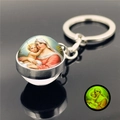 Luminous crystal glass ball keychain with Virgin and Child art and glowing green effect - Madonna and Child 21 (XSWX2486-21)