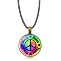 Rainbow peace sign pendant necklace with black cord and bohemian tie-dye glass gem - Antique Bronze Style 2 (XSWX5776-Antique Bronze-2)