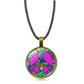 Bohemian peace sign pendant necklace with pink logo and black cord in a vintage style - Antique Bronze Style 3