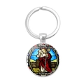 Porte-clés religieux en verre avec illustration de Jésus et anneau en métal - Jésus le Bon Pasteur (XSWX1202-5)