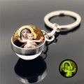 Luminous Virgin Mary glass ball keychain in silver metal with green glow effect - Madonna and Child 14 (XSWX2486-14)