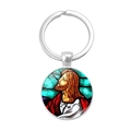 Porte-clés religieux Jésus-Christ en dôme de verre avec anneau en métal argenté - Figure de Jésus Classique (XSWX1202-6)