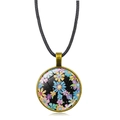 Vintage bronze necklace with a black cord and colorful daisy flower pattern pendant - Antique Bronze Style 4 (XSWX5776-Antique Bronze-4)