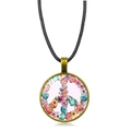 Artistic Peace Sign pendant necklace with colorful floral pattern and black leather cord - Antique Bronze Style 5 (XSWX5776-Antique Bronze-5)