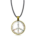 Peace sign pendant necklace with colorful butterfly pattern and bronze frame finish - Antique Bronze Style 7 (XSWX5776-Antique Bronze-7)