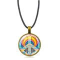 Rainbow peace sign pendant necklace with bronze frame and black waxed cord cord - Antique Bronze Style 8 (XSWX5776-8)