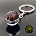 Luminous glass ball keychain with Virgin and Child painting in silver metal finish - Madonna and Child 20 (XSWX2486-20)