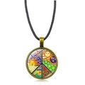 Retro peace symbol pendant necklace with colorful illustrations and black cord strap - Antique Bronze Style 9 (XSWX5776-Antique Bronze-9)