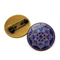 Vistas frontal y posterior del broche de cristal mandala con pasador de metal de bronce - Mandala Minimalista Azul Oscuro (XZXL1500-9)