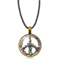 Peace sign pendant necklace with colorful butterfly pattern and black wax cord - Antique Bronze Style 10 (XSWX5776-Antique Bronze-10)