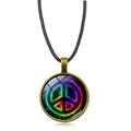 Retro peace sign necklace with colorful neon pendant and black leather cord - Antique Bronze Style 11 (XSWX5776-Antique Bronze-11)