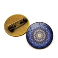 Mandala patterns crystal glass brooch pins with antique bronze metal base set - Dark Blue Geometric Mandala (XZXL1500-1)
