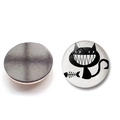 30mm round glass fridge magnet with cartoon black cat and fish bone on white background - Laughing Cat Fishbone Style (BXT2515-4)