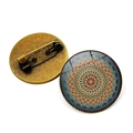 Vintage bronze mandala brooch with colorful geometric glass dome and safety pin back - Colorful Geometric Art Style (XZXL1500-3)