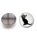 30mm round glass fridge magnet with black cartoon cat design and magnetic backing - Dome Yellow Eyed Black Cat Style (BXT2515-5)