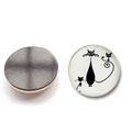 Round 30mm glass fridge magnet featuring minimalist black cat illustration on white base - Abstract Hand-painted Cat Style (BXT2515-10)