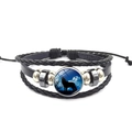 Braided leather wolf moon glass charm bracelet with adjustable black rope band - Wolf Howling Blue Night Sky (PSXL3000-1)