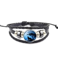 Men's braided leather bracelet with a lone wolf howling at the moon glass charm - Wolf Howling Dark Blue Moon Night (PSXL3000-3)
