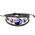 Verstellbares Lederarmband mit Wolf-Silhouette auf Glasstein und geflochtenen Bändern - Wolf Heult Dunkellila Verlaufs-Himmel (PSXL3000-5)
