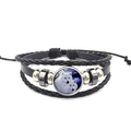 Verstellbares mehrlagiges schwarzes Lederarmband mit weißem Wolfsmond Glasanhänger - Realistische Zwei Weiße Wölfe Mond (PSXL3000-8)